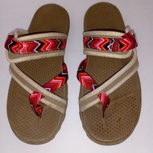 Sandals slip on with adjustable strap rubber bottoms size M 7-8